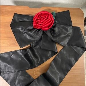 Samantha Pleet Black Hair Bow with Red Rose